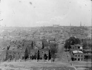 High-angle view looking west toward the capitol from Church Hill, 1862.
